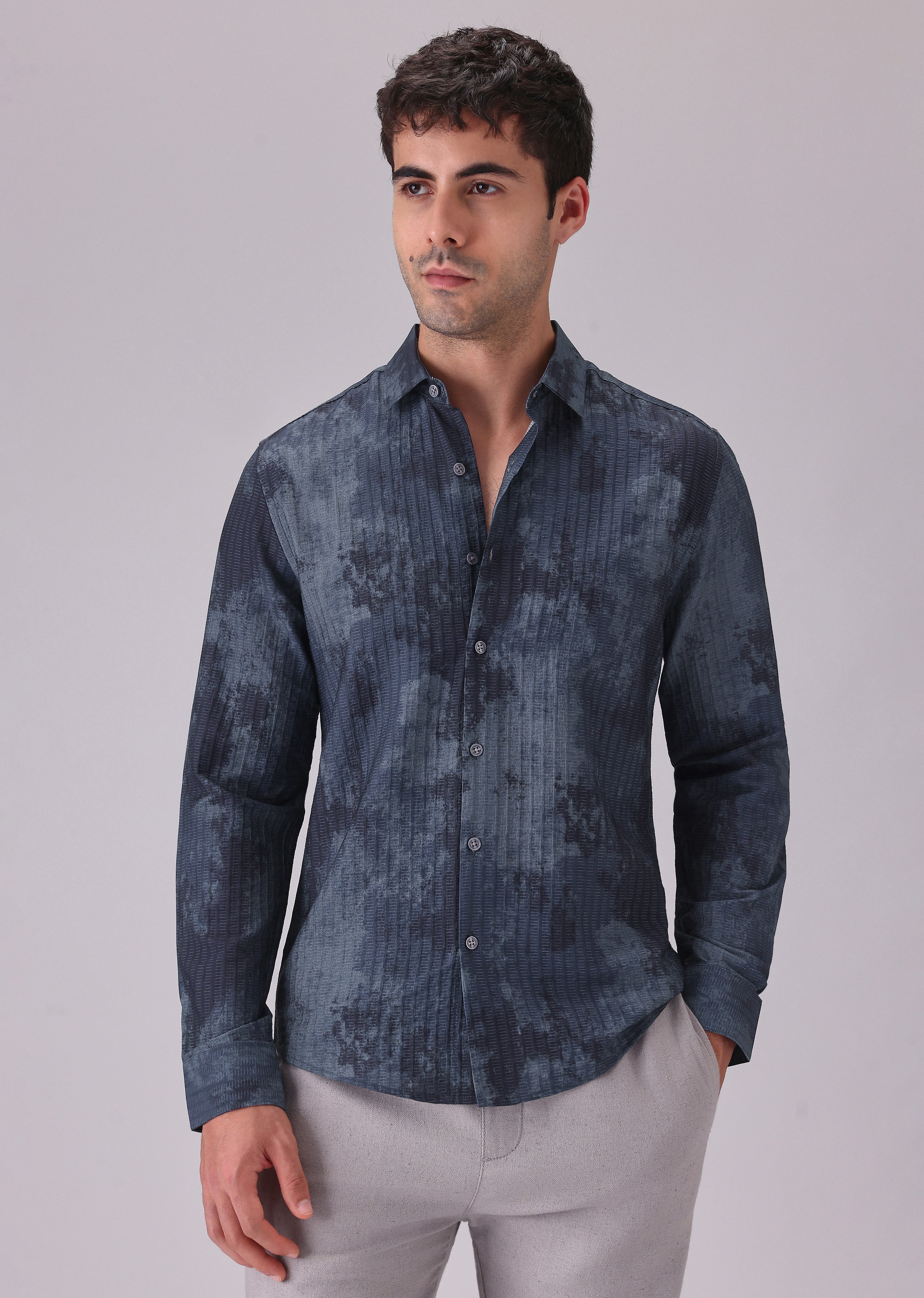 Paralleled Line Blue Printed Shirt