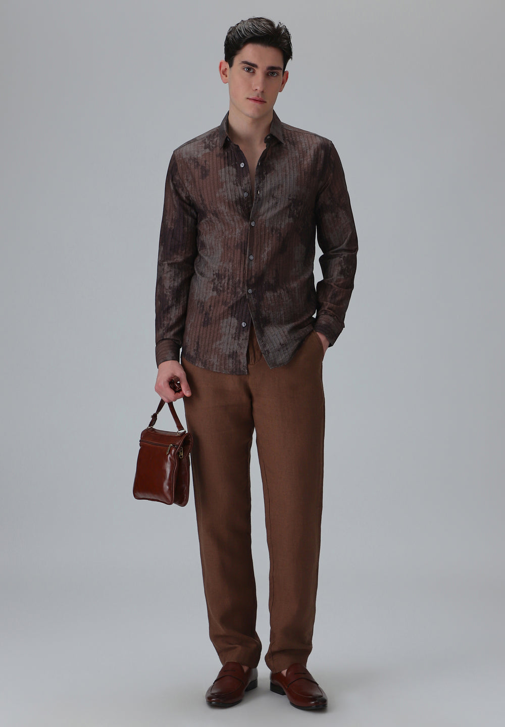 Paralleled Line Brown Printed Shirt