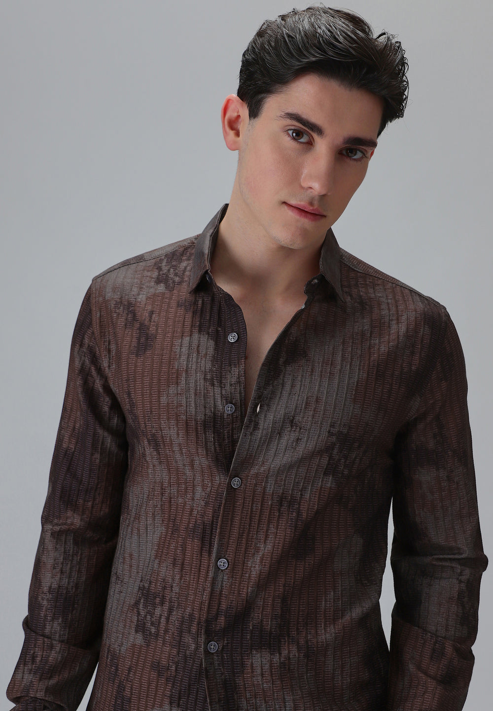 Paralleled Line Brown Printed Shirt