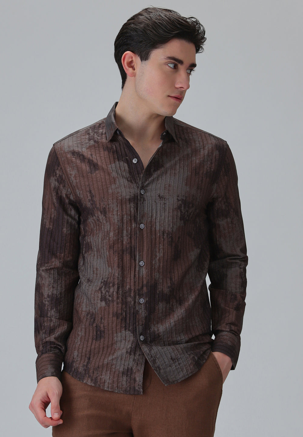 Paralleled Line Brown Printed Shirt