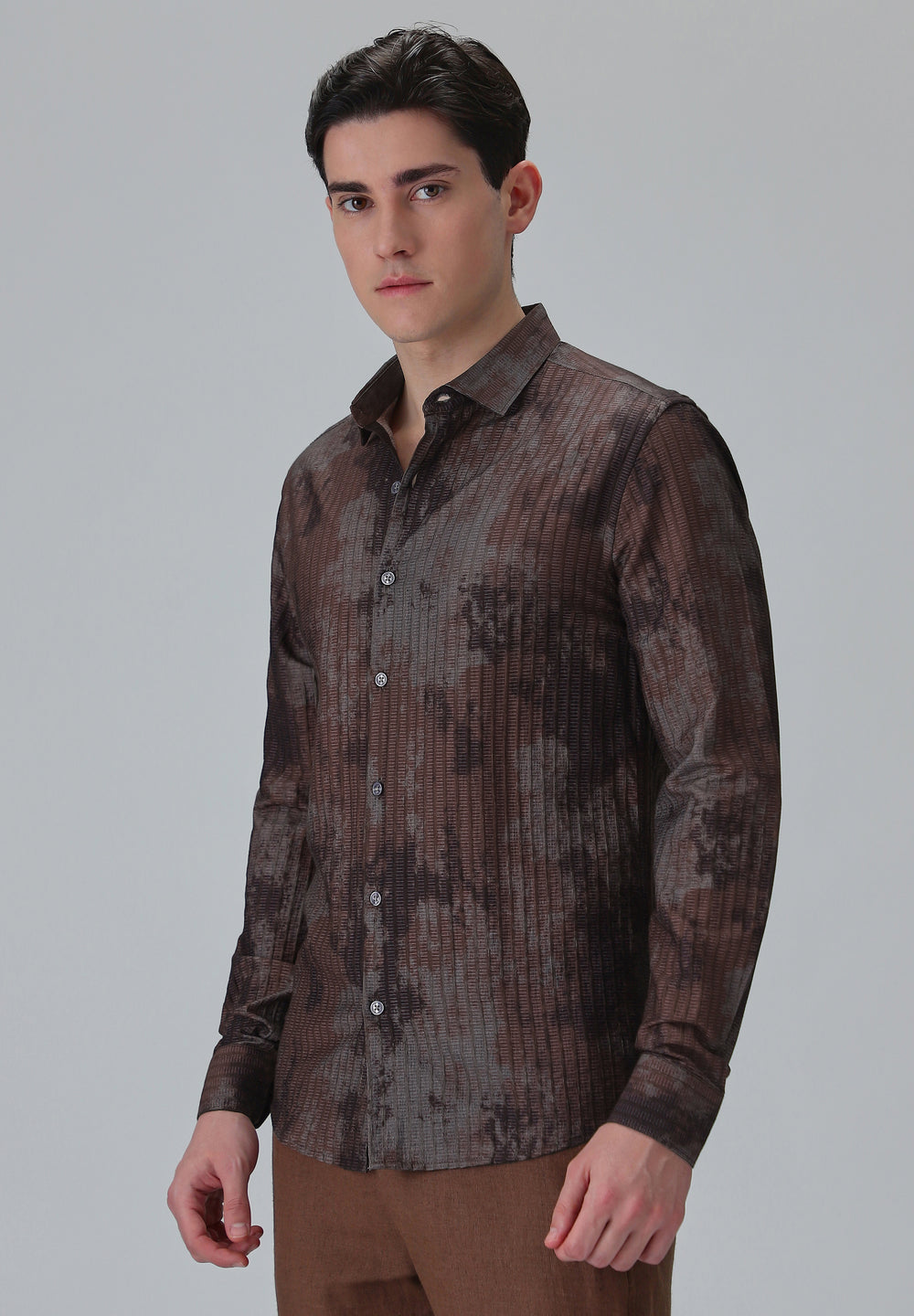 Paralleled Line Brown Printed Shirt