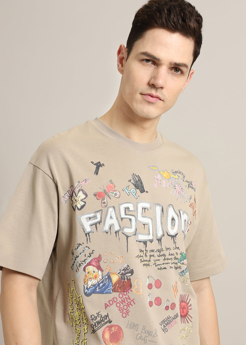 Passion Beige Printed Oversized T-shirt