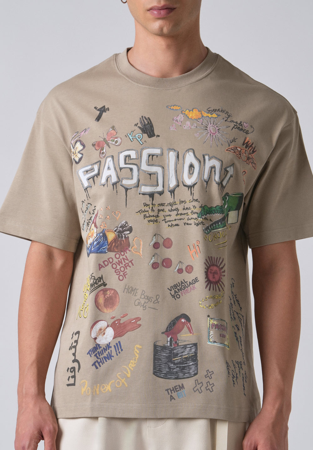 Passion Beige Printed Oversized T-shirt