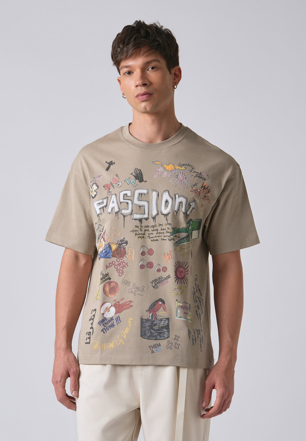 Passion Beige Printed Oversized T-shirt