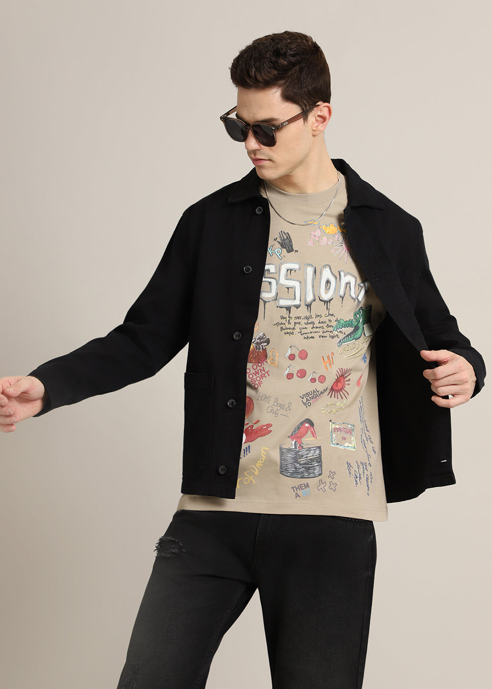 Passion Beige Printed Oversized T-shirt