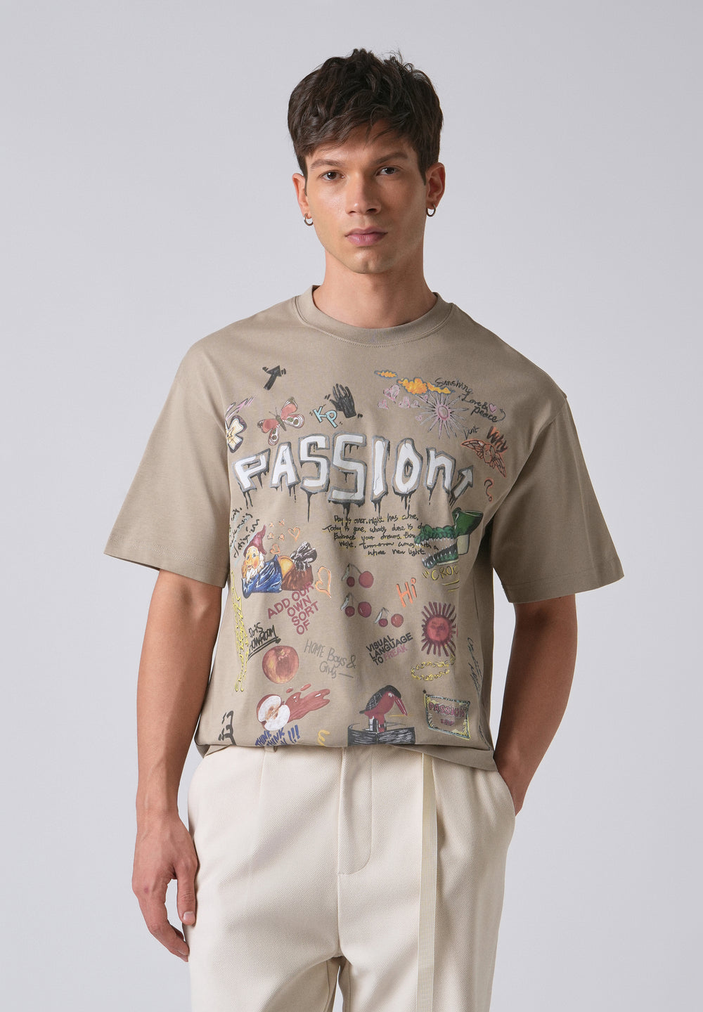 Passion Beige Printed Oversized T-shirt