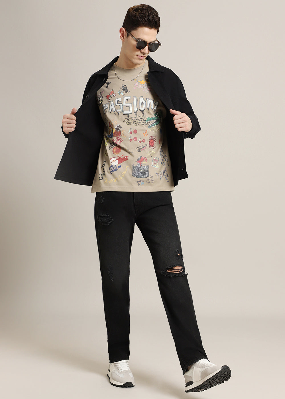 Passion Beige Printed Oversized T-shirt