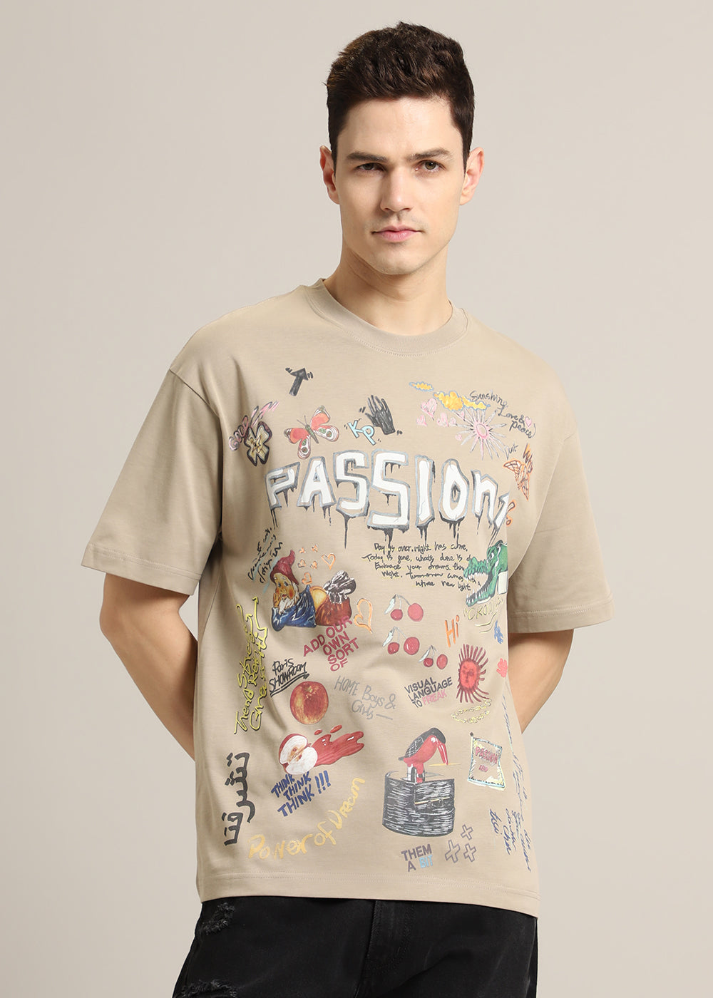 Passion Beige Printed Oversized T-shirt