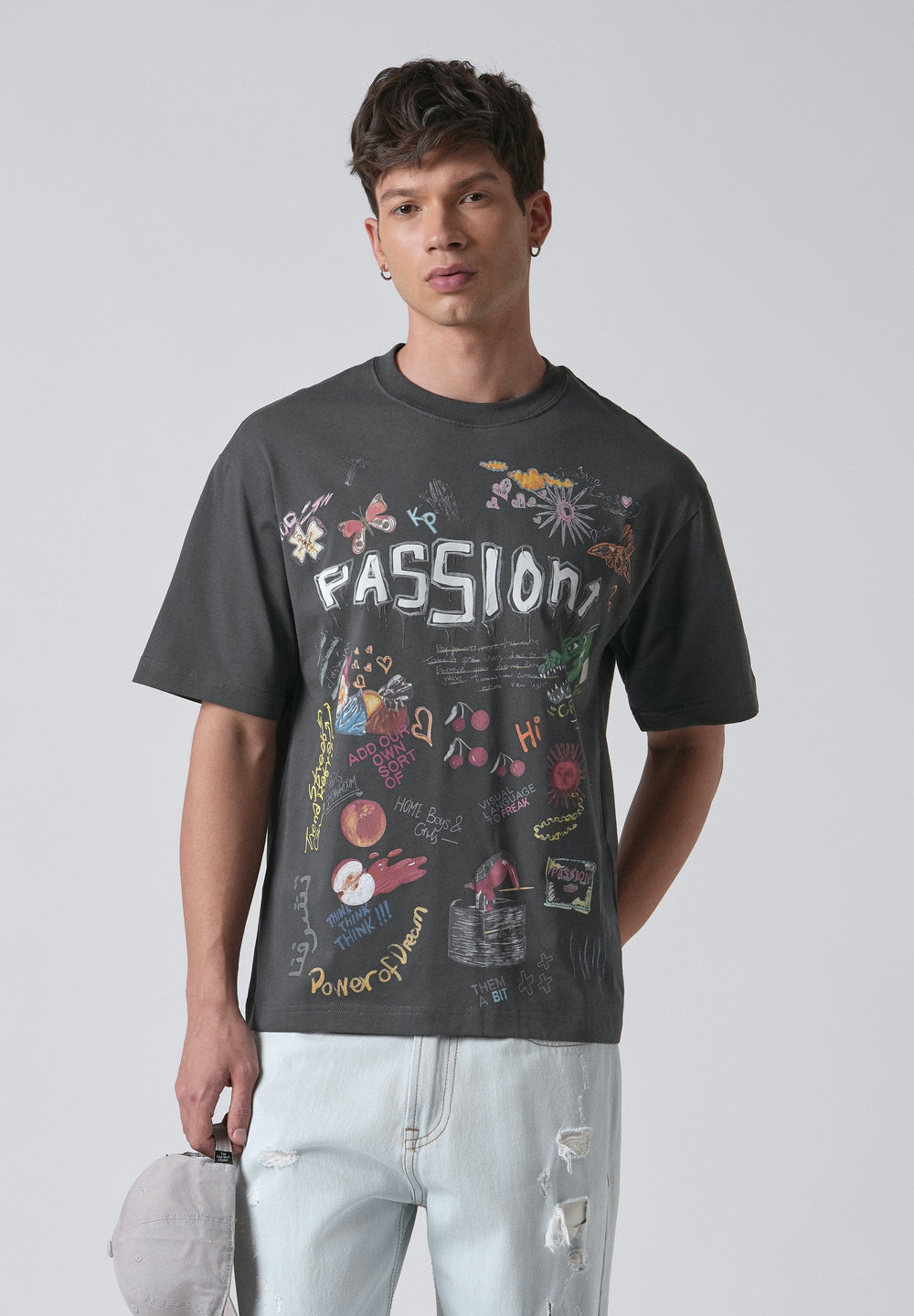 Passion Grey Printed Oversized T-shirt