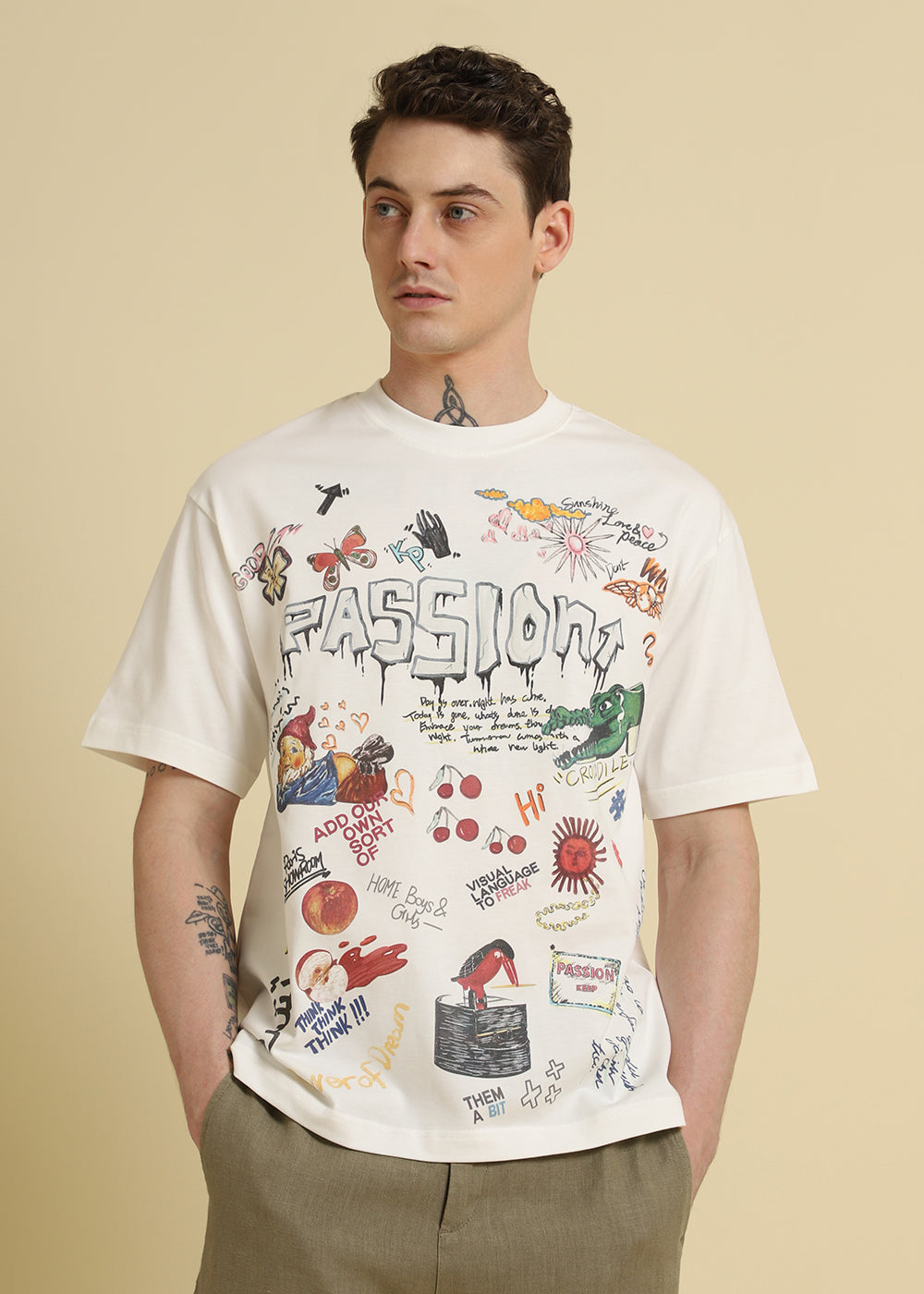 Passion White Printed Oversized T-shirt