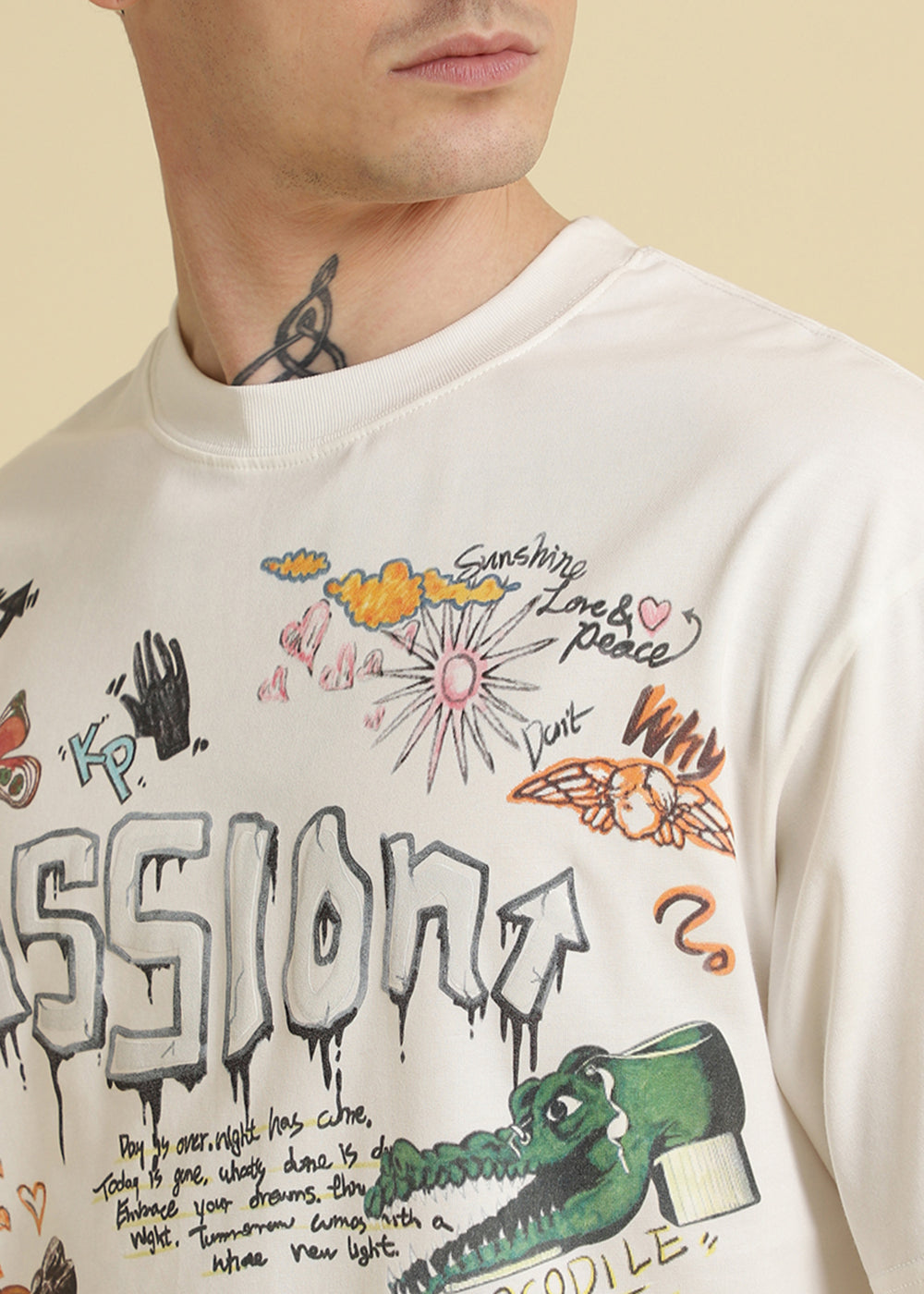 Passion White Printed Oversized T-shirt