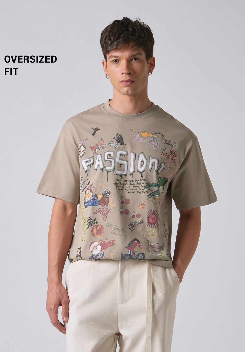 Passion Beige Printed Oversized T-shirt