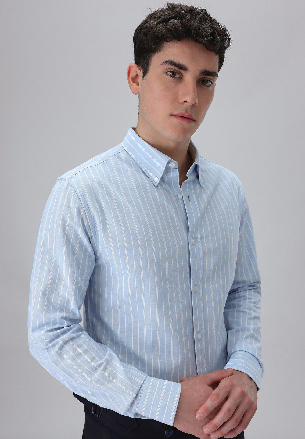 Pastel Blue Cotton Stripe Shirt