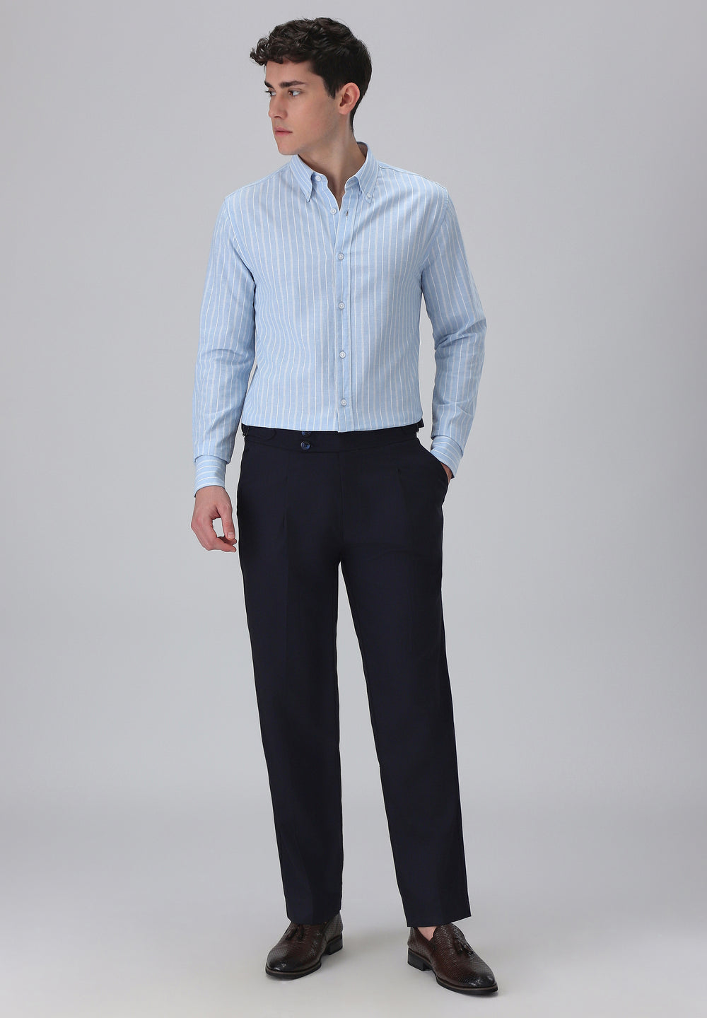 Pastel Blue Cotton Stripe Shirt