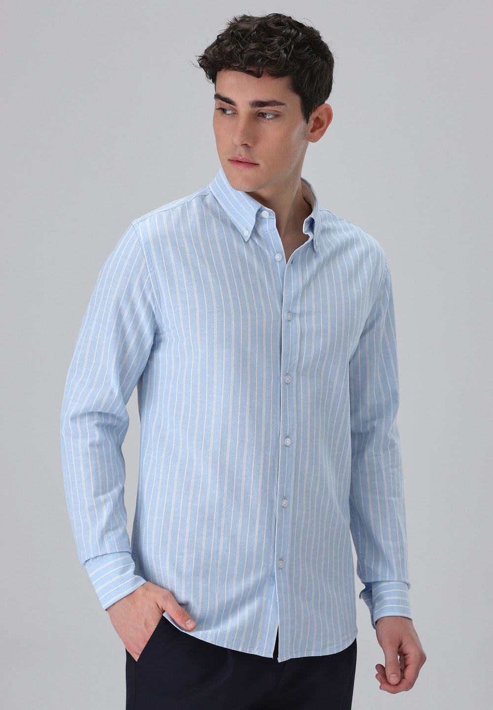 Pastel Blue Cotton Stripe Shirt