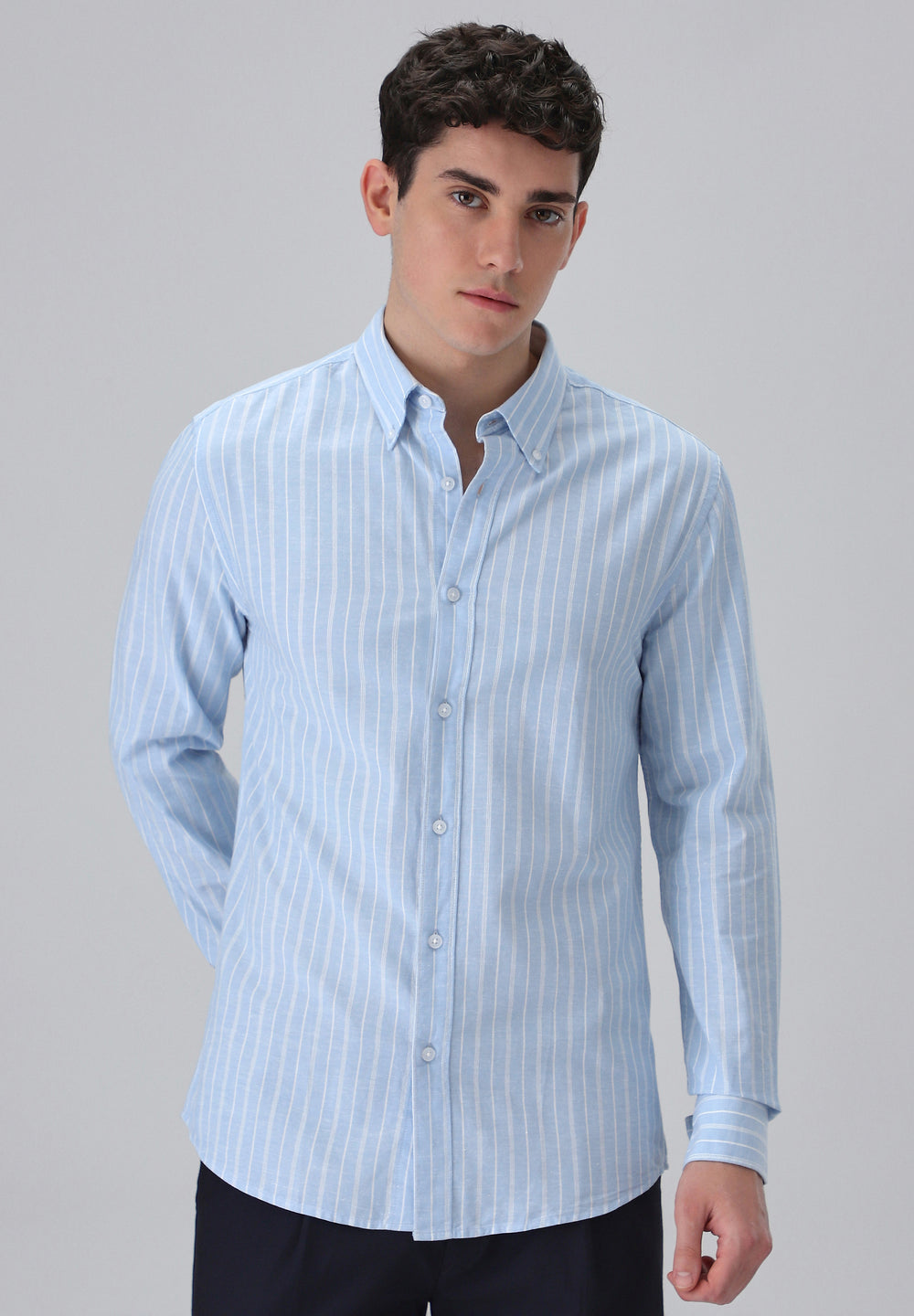 Pastel Blue Cotton Stripe Shirt