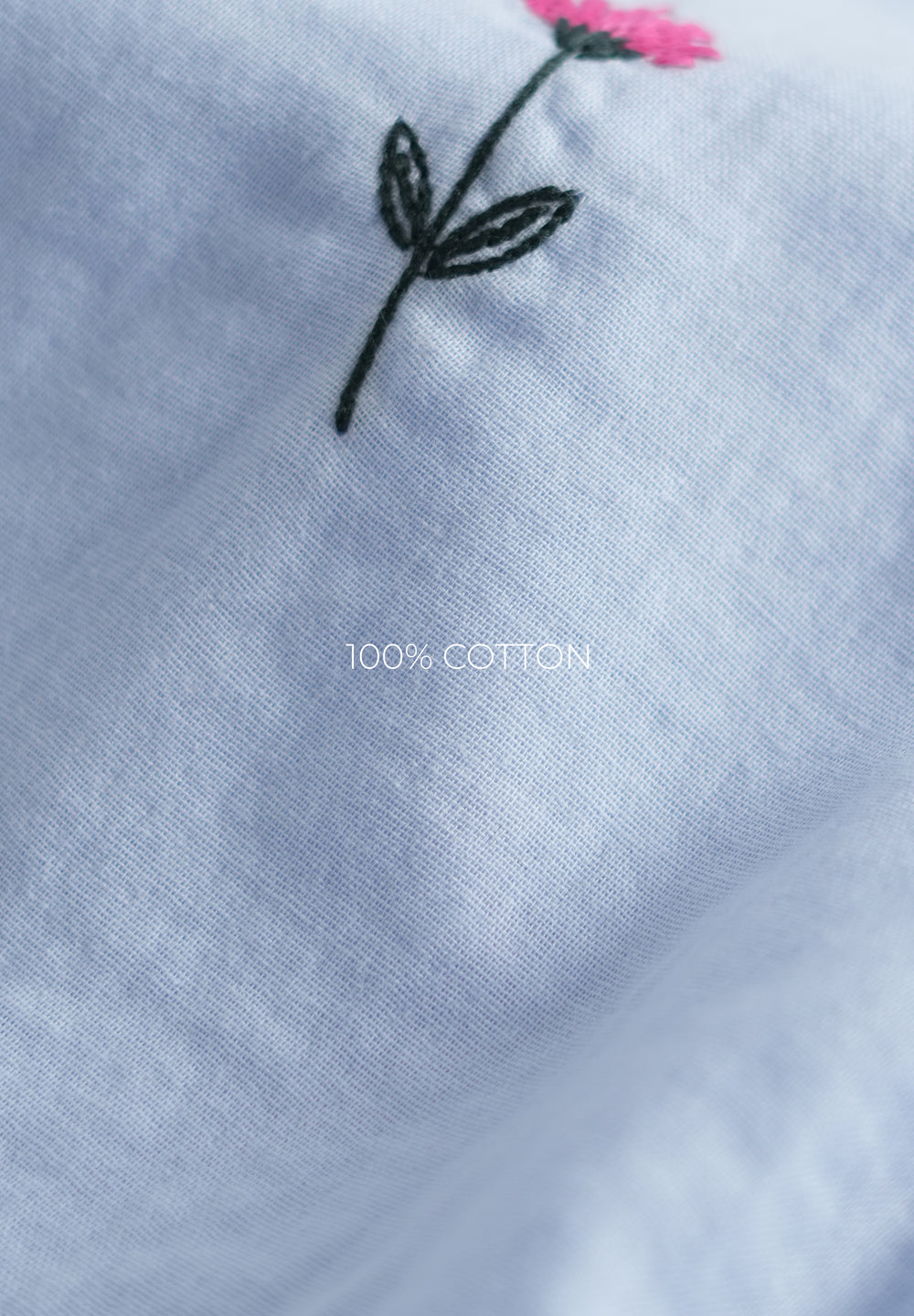 Pastel Blue Floral Embroidery Shirt