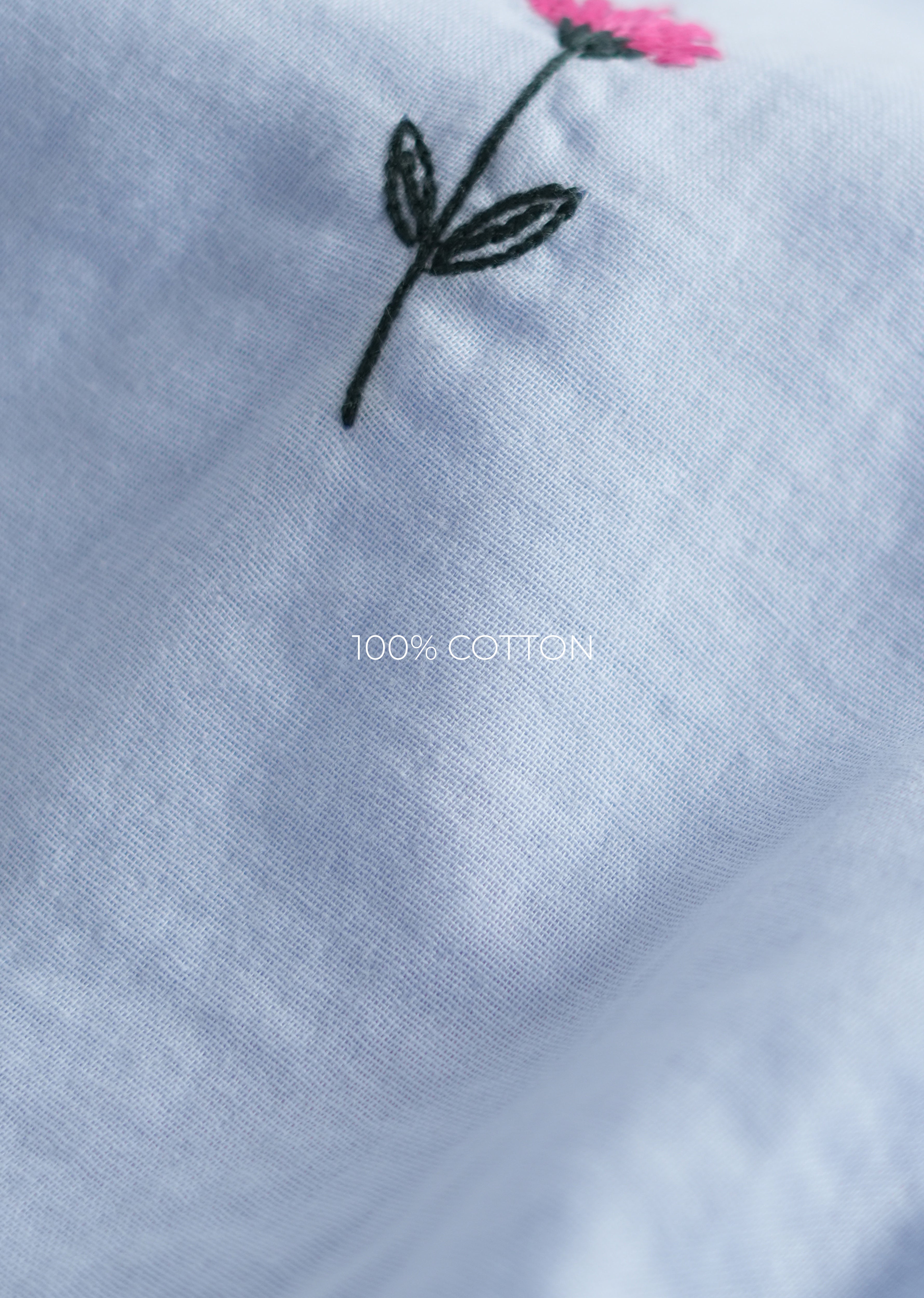 Pastel Blue Floral Embroidery Shirt