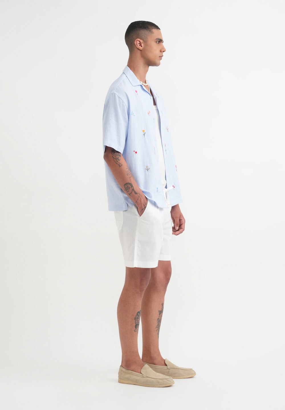Pastel Blue Floral Embroidery Shirt