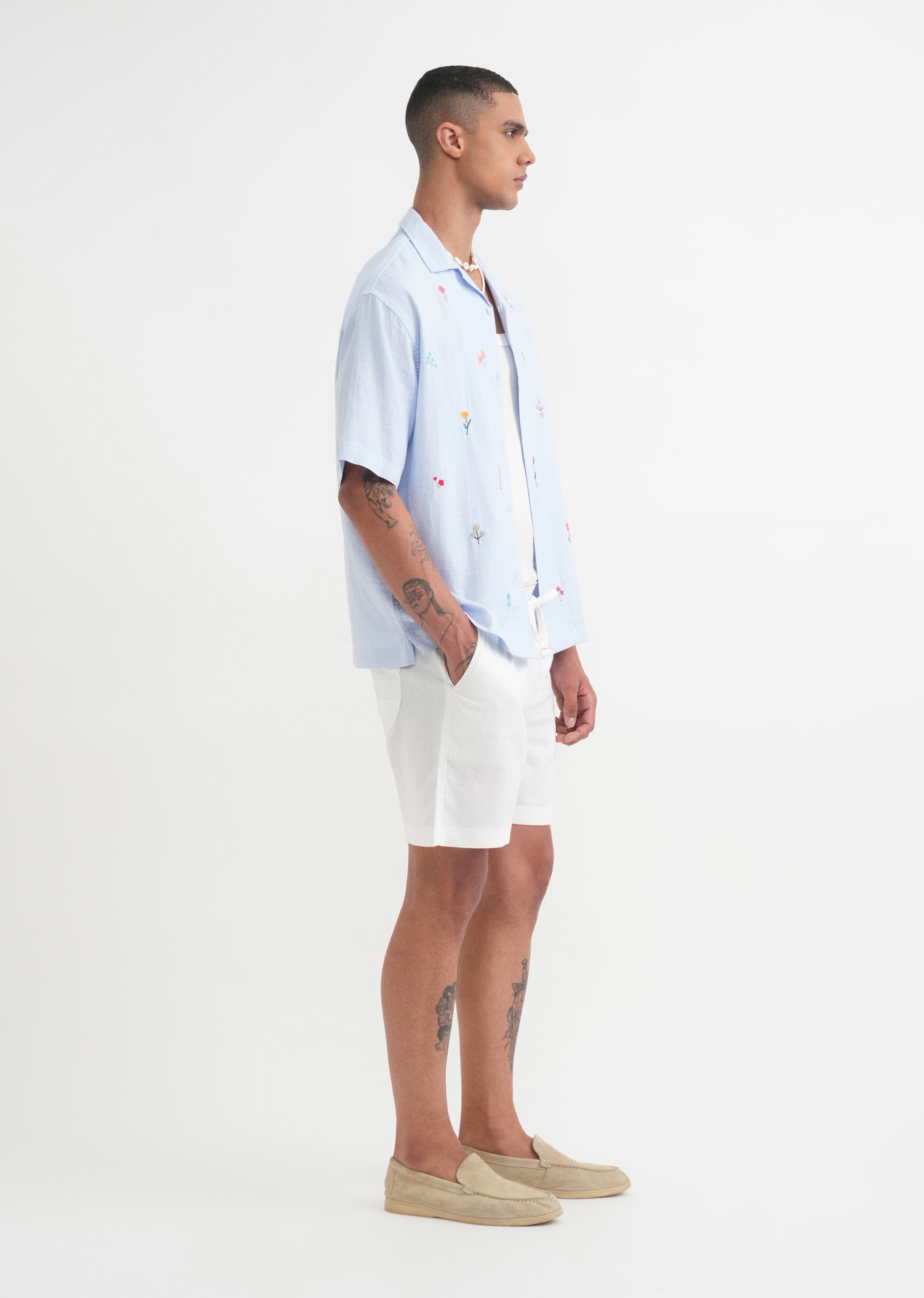 Pastel Blue Floral Embroidery Shirt