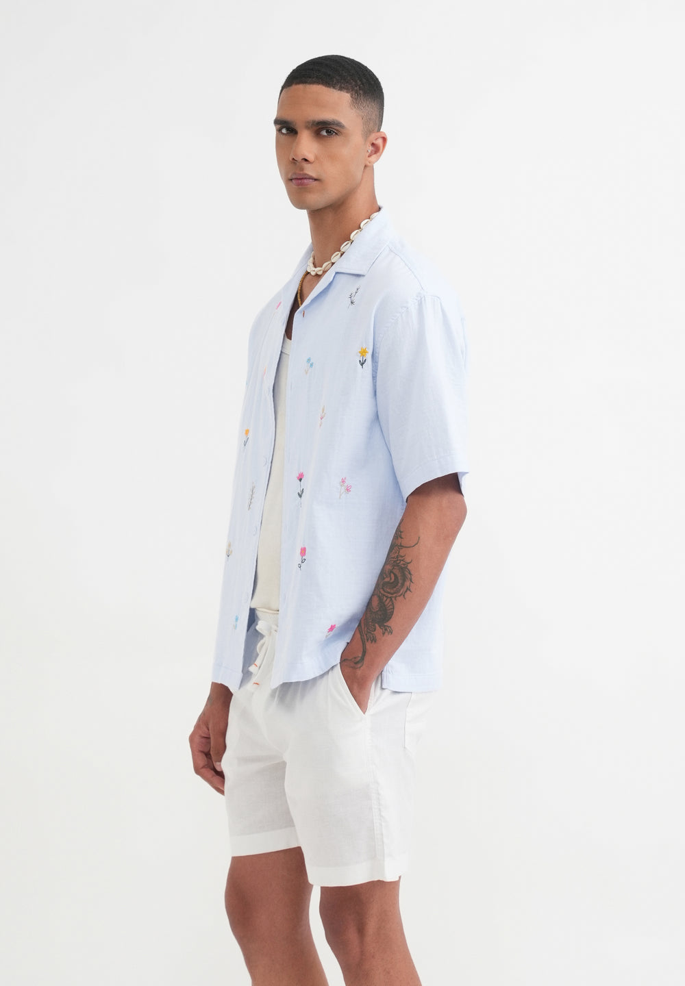 Pastel Blue Floral Embroidery Shirt