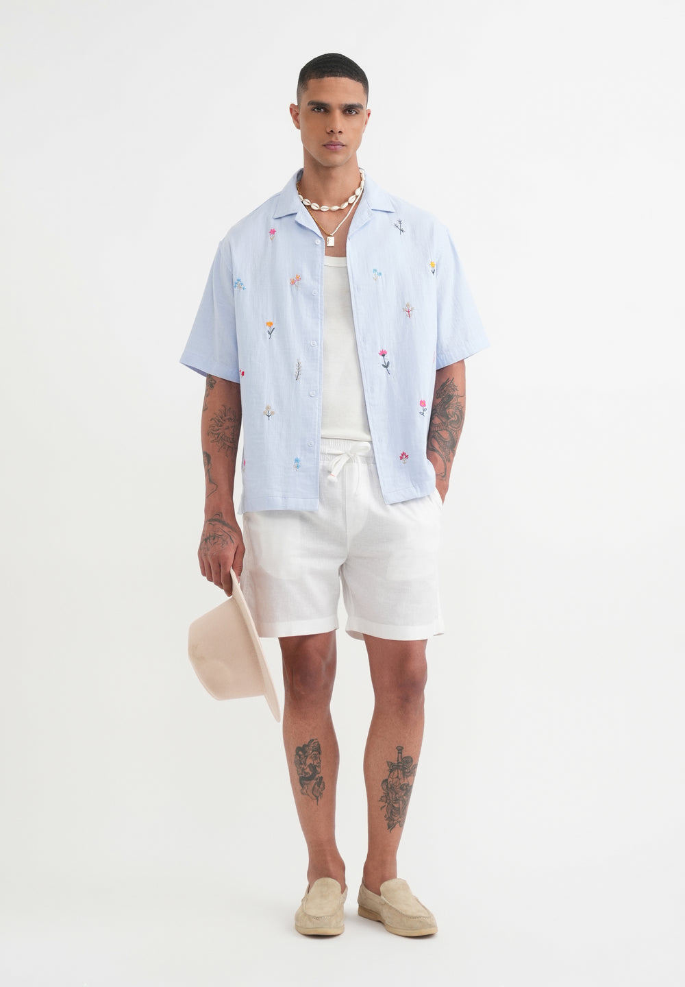 Pastel Blue Floral Embroidery Shirt