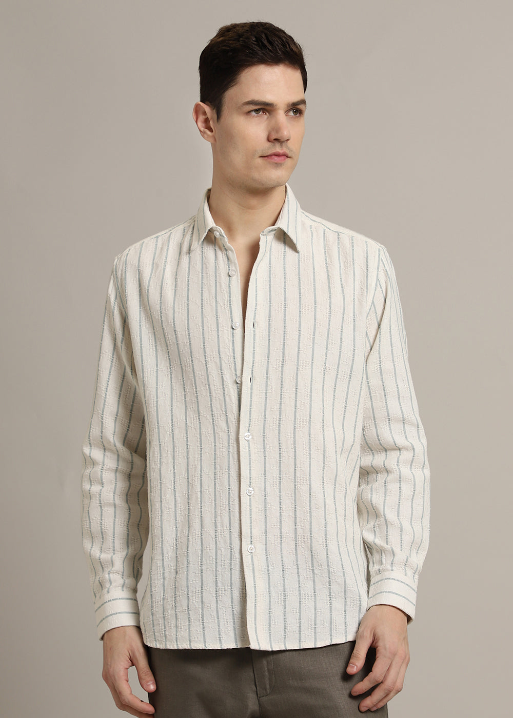 Pastel Blue Stripe Textured Shirt