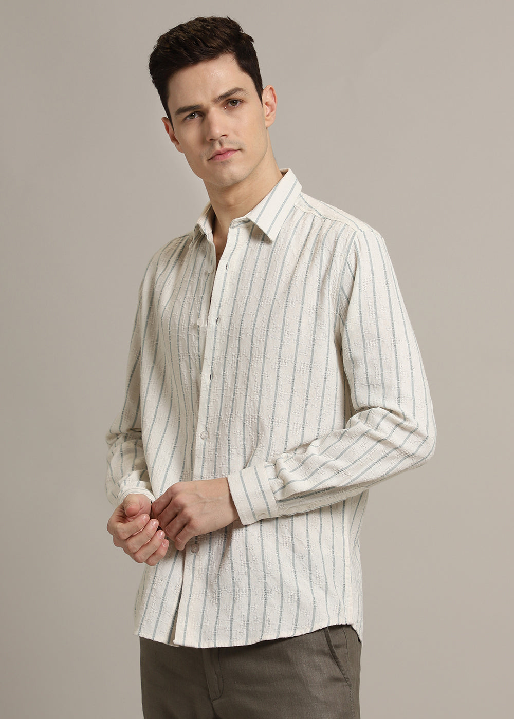 Pastel Blue Stripe Textured Shirt