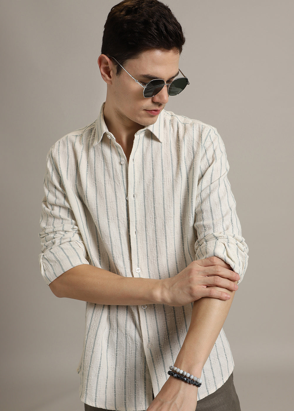 Pastel Blue Stripe Textured Shirt