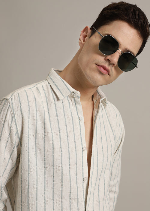 Pastel Blue Stripe Textured Shirt