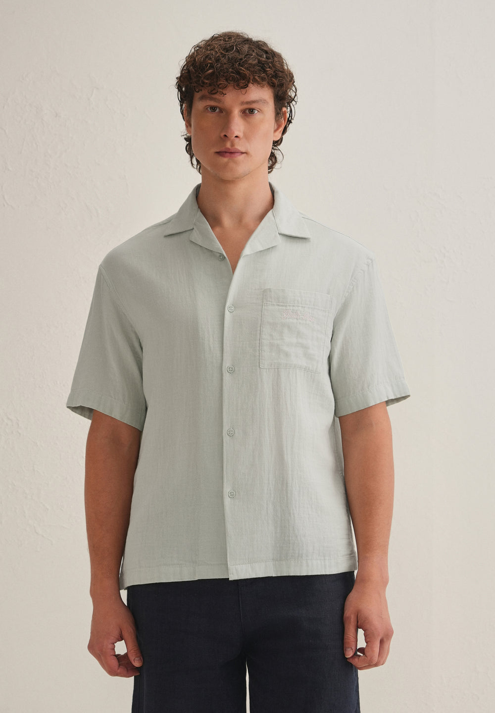 Pastel Green Embroidered Double Cloth Cotton Shirt
