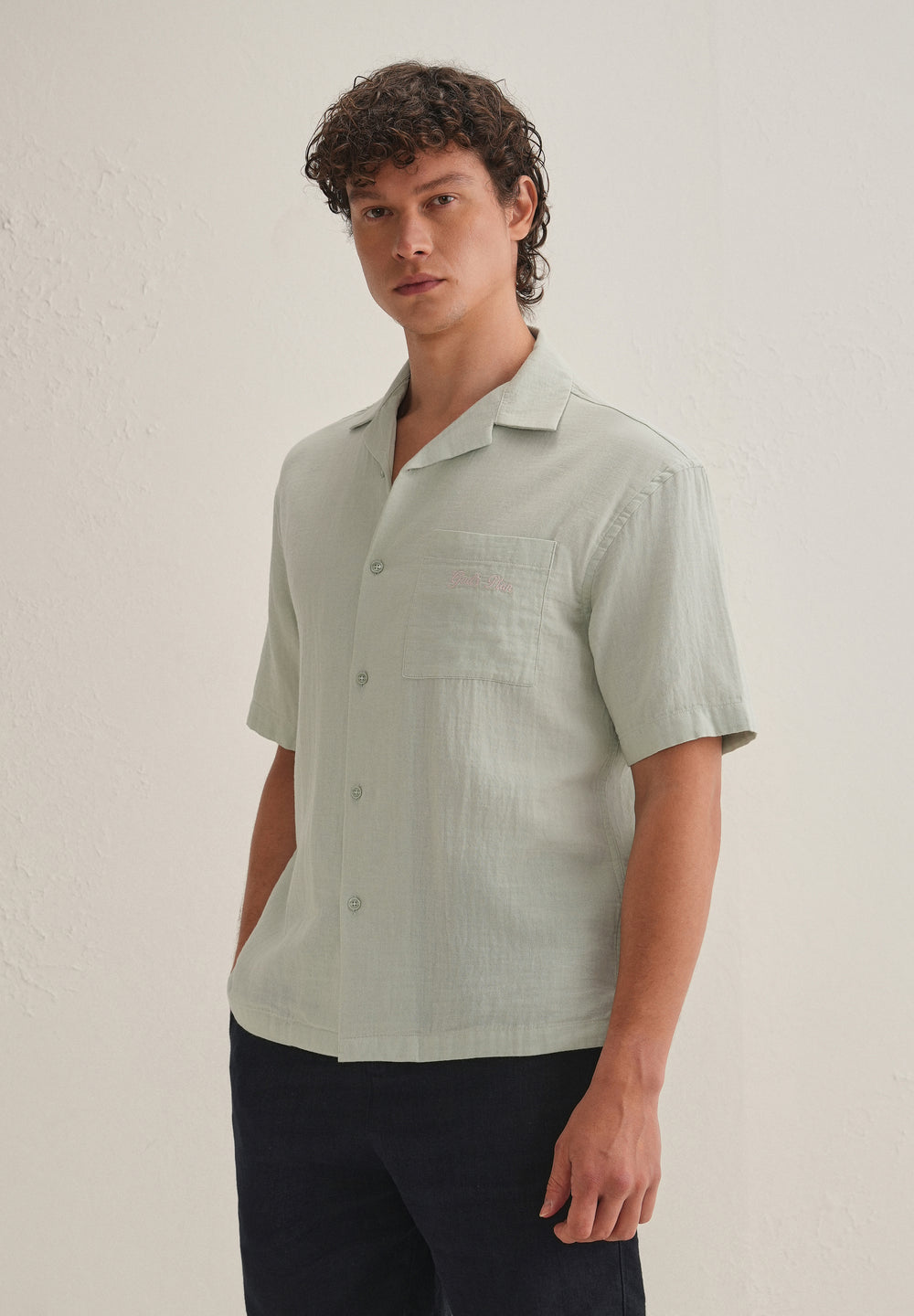 Pastel Green Embroidered Double Cloth Cotton Shirt