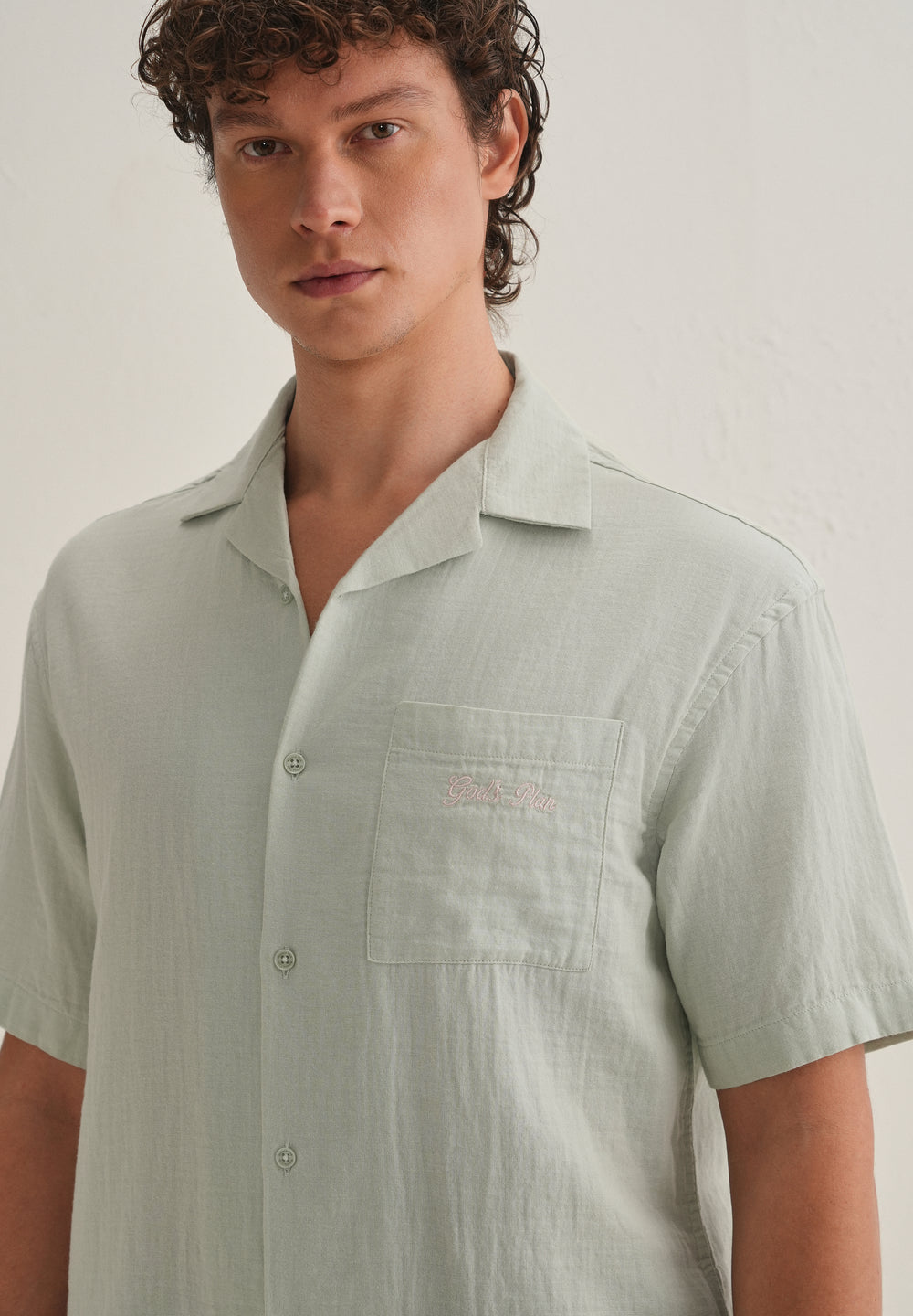 Pastel Green Embroidered Double Cloth Cotton Shirt