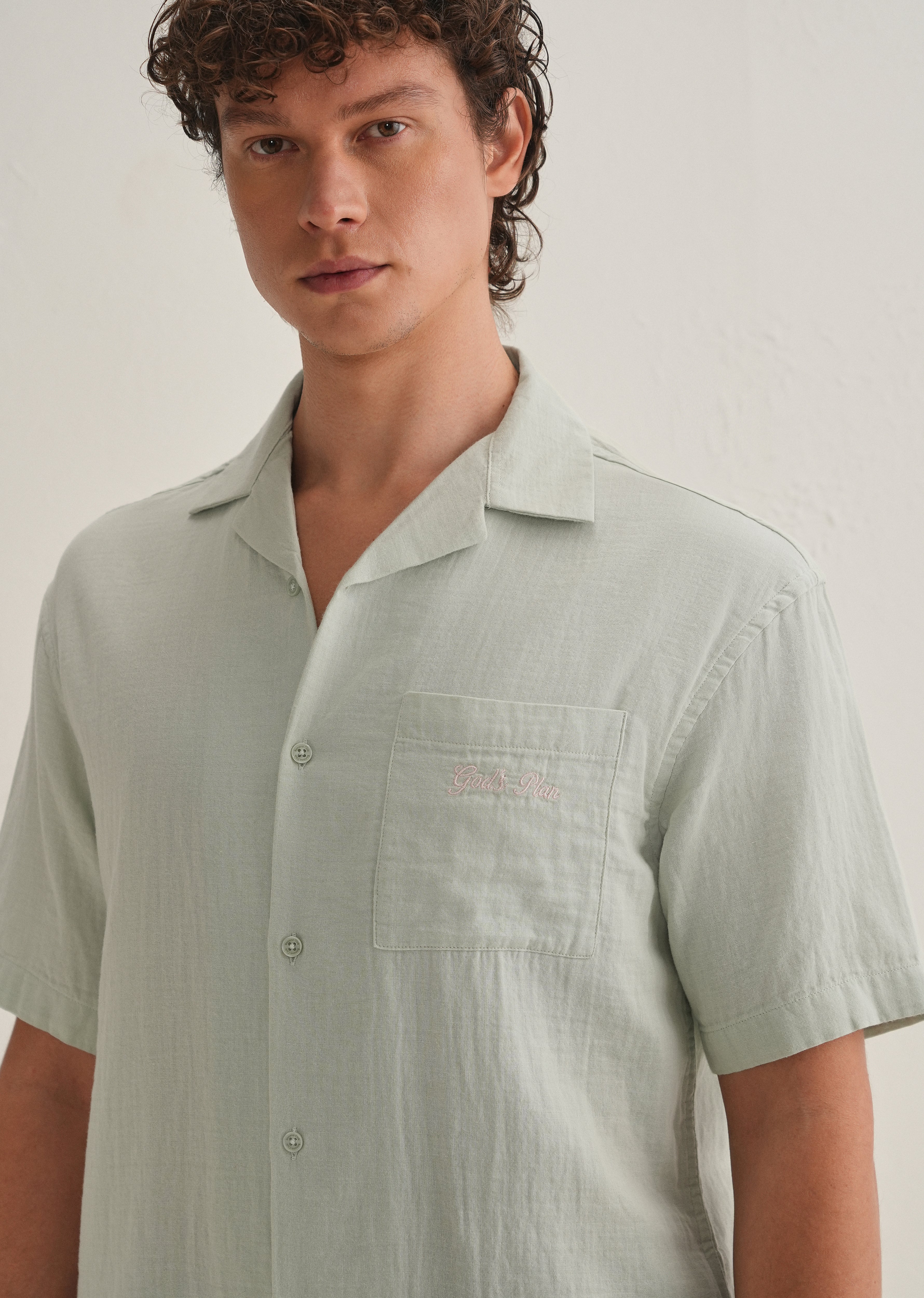 Pastel Green Embroidered Double Cloth Cotton Shirt