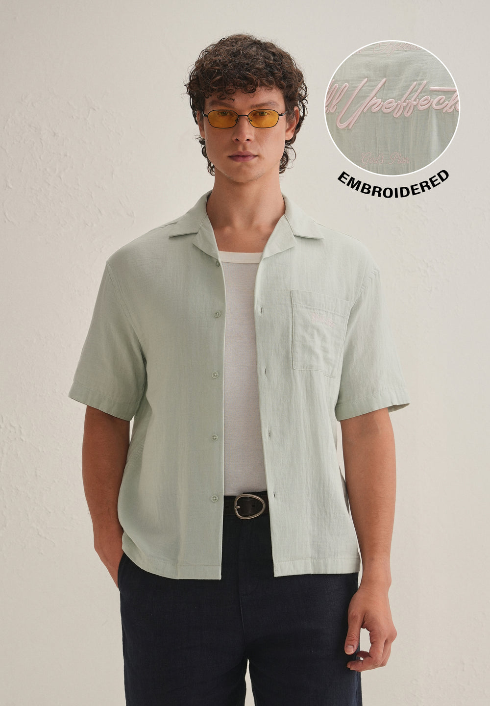 Pastel Green Embroidered Double Cloth Cotton Shirt