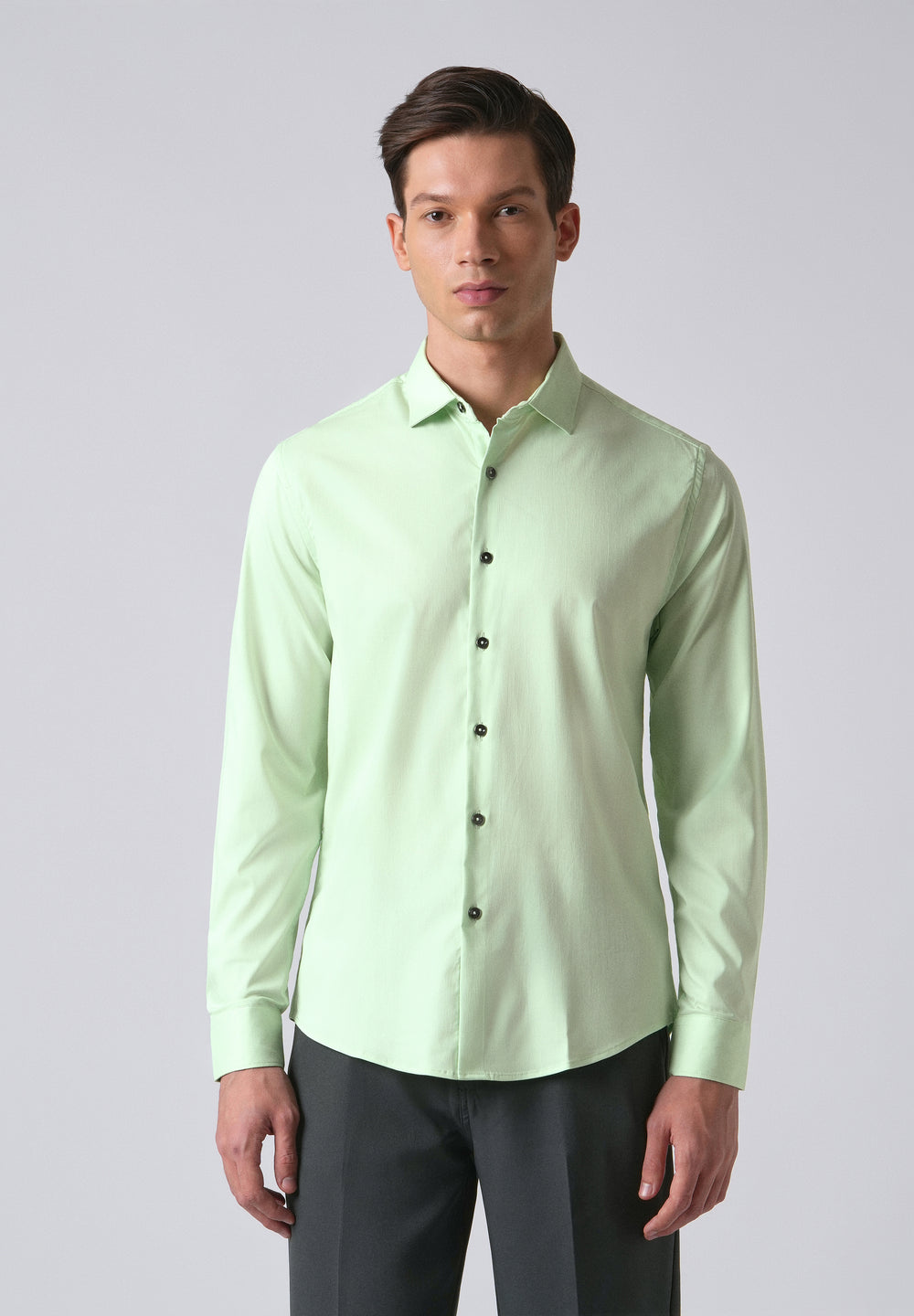 Pastel Green Cotton Stretch Plain Shirt