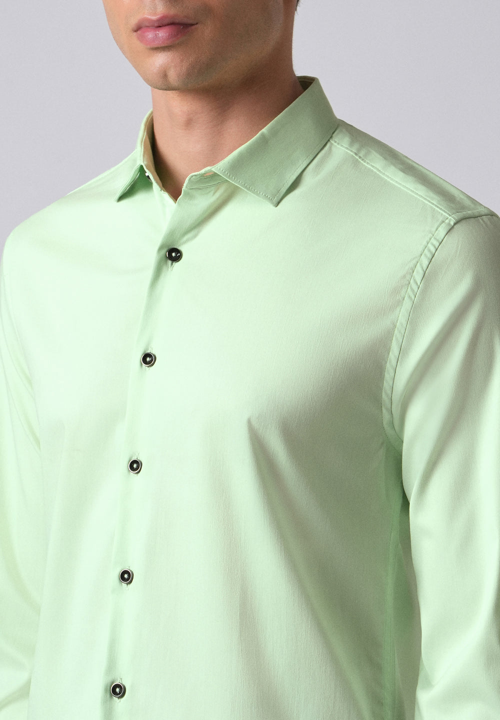 Pastel Green Cotton Stretch Plain Shirt