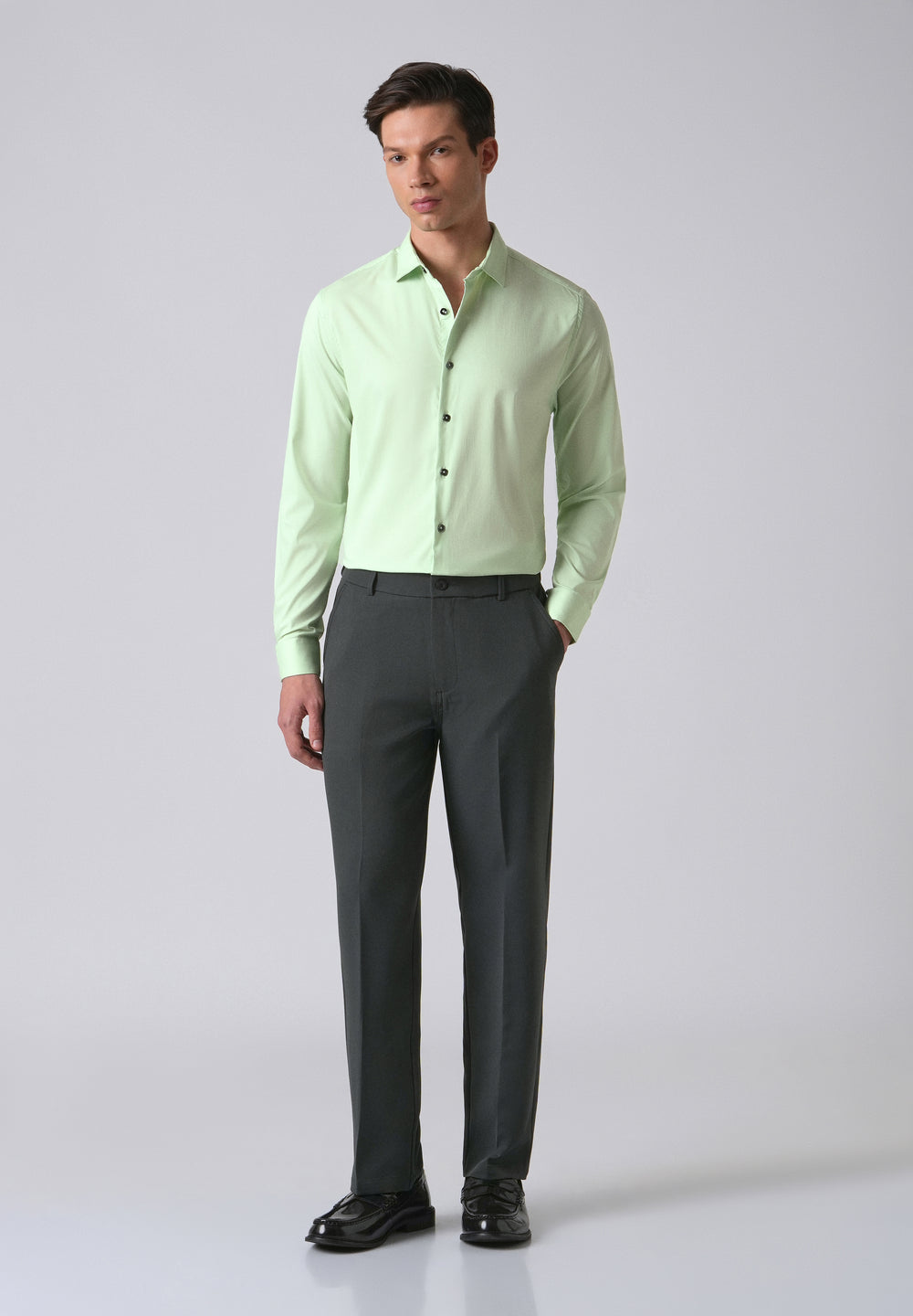 Pastel Green Cotton Stretch Plain Shirt