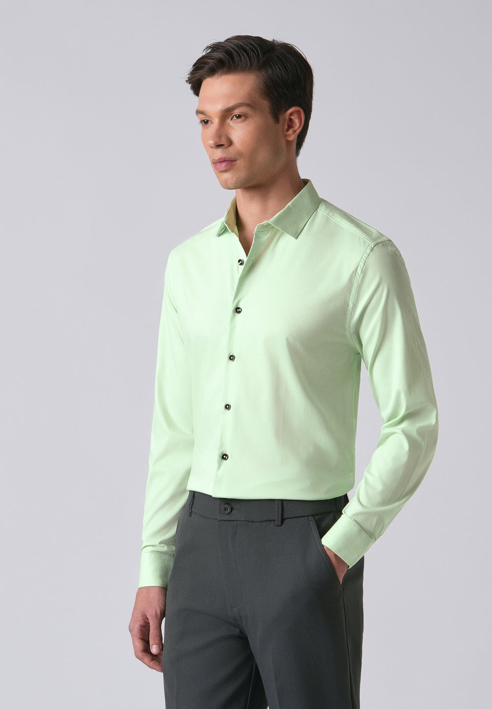 Pastel Green Cotton Stretch Plain Shirt