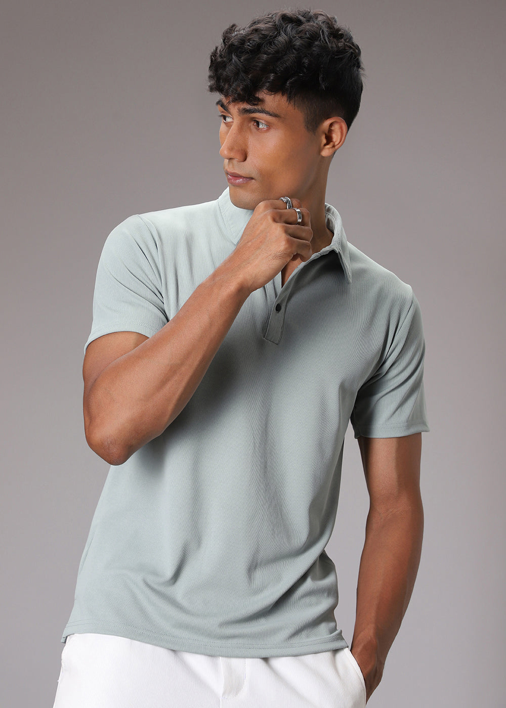 Pastel Green Ribbed Polo T-shirt