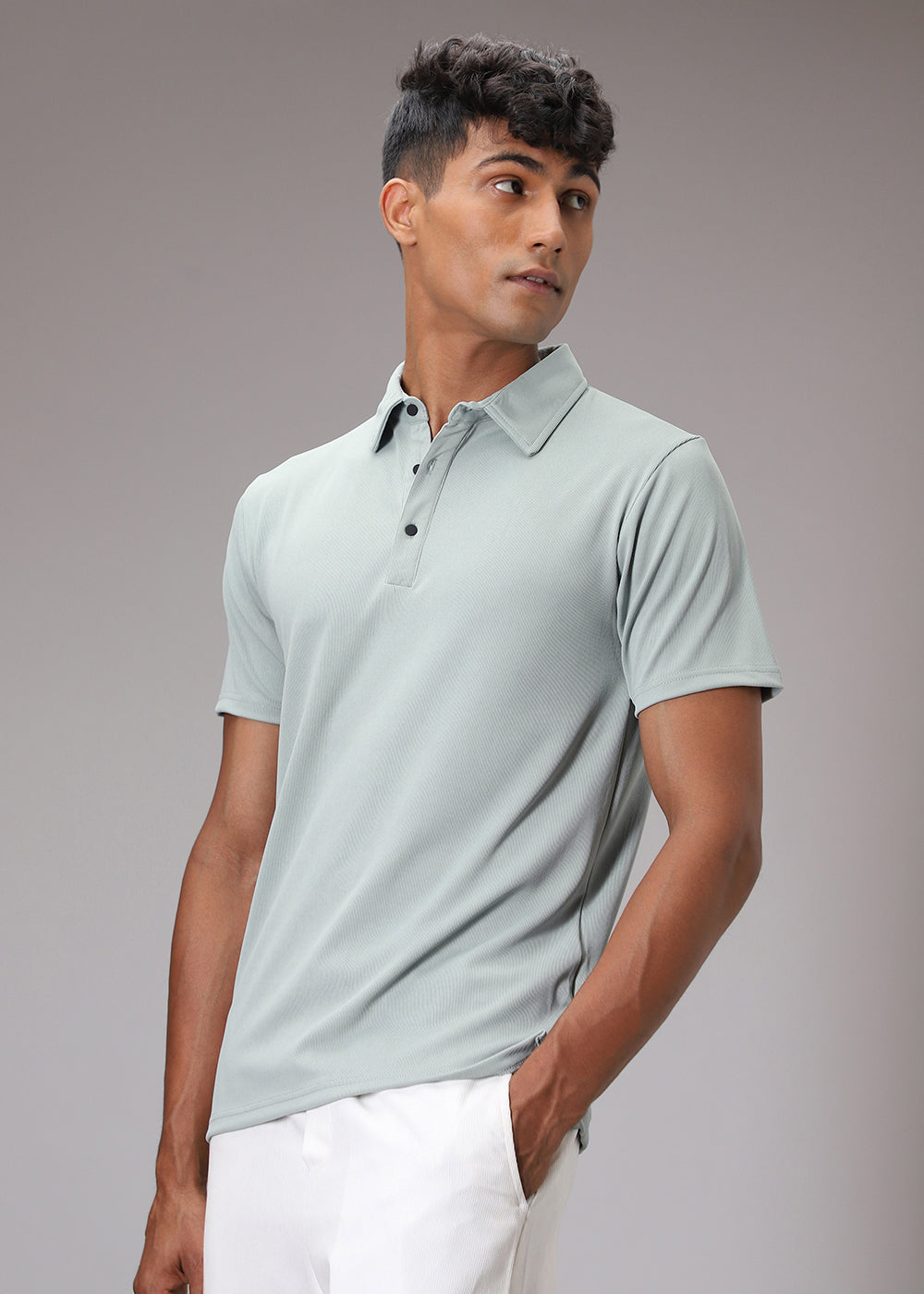 Pastel Green Ribbed Polo T-shirt