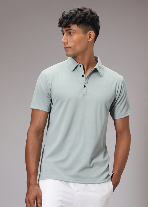 Pastel Green Ribbed Polo T-shirt