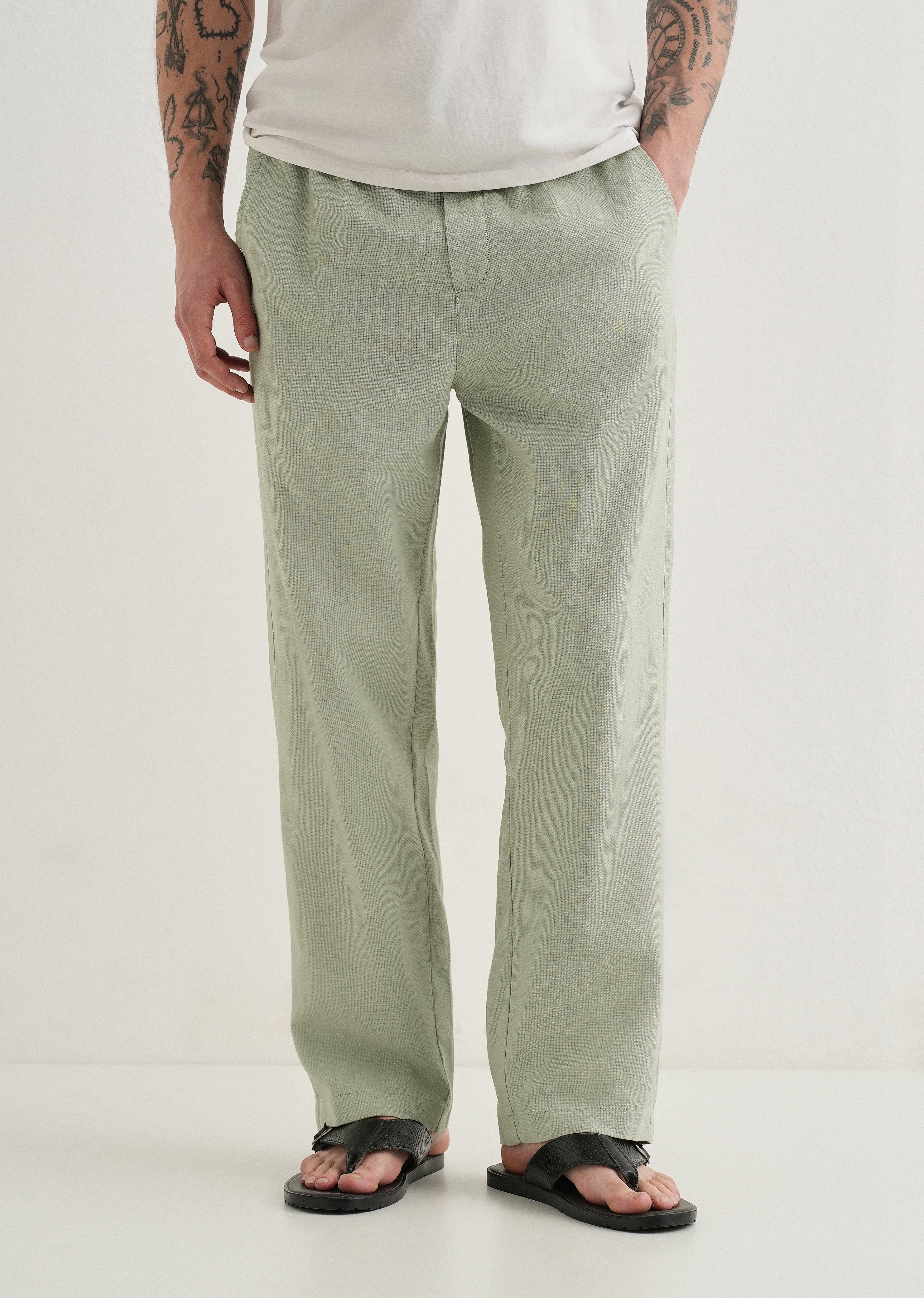 Pastel Green Textured Pants