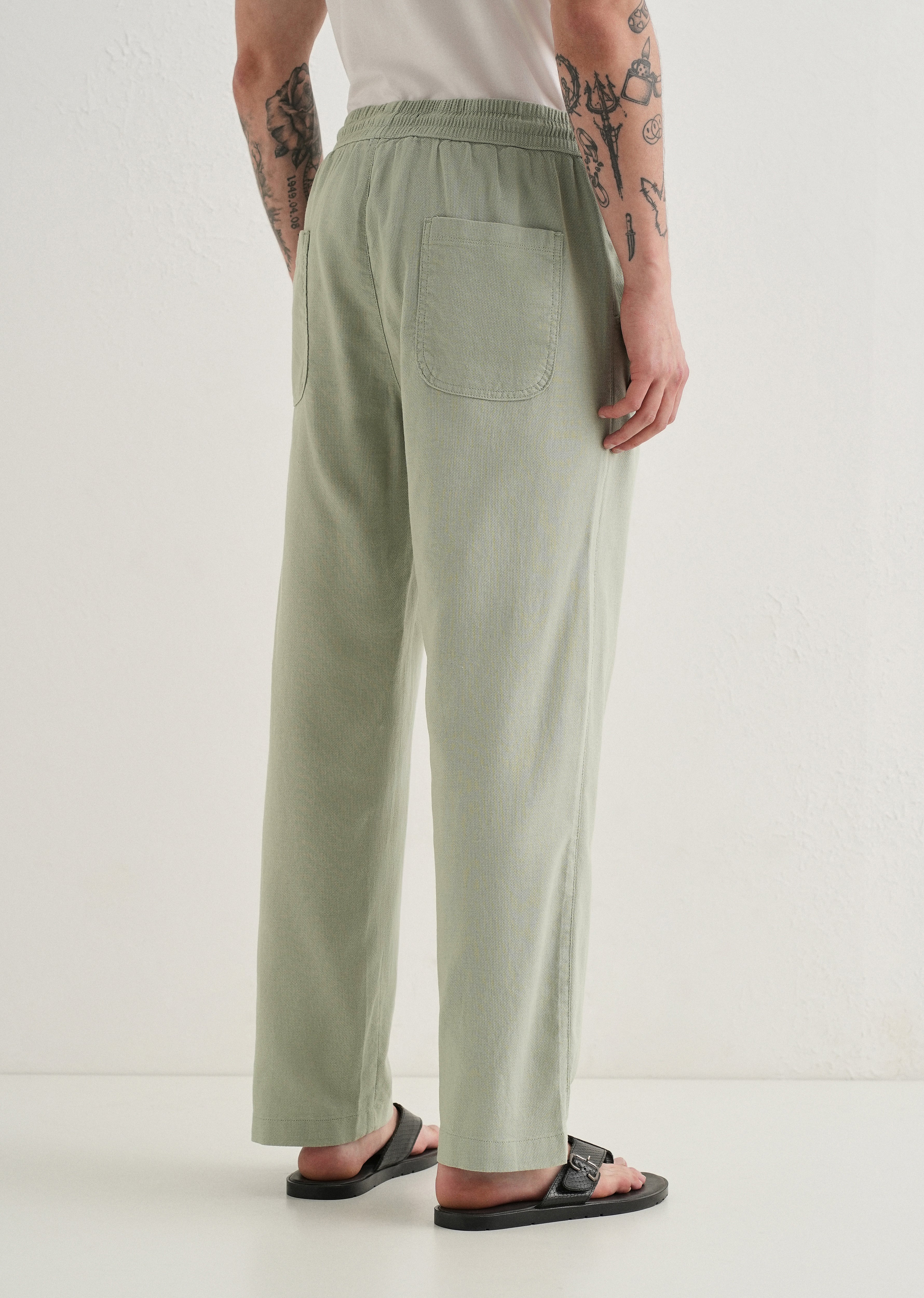 Pastel Green Textured Pants