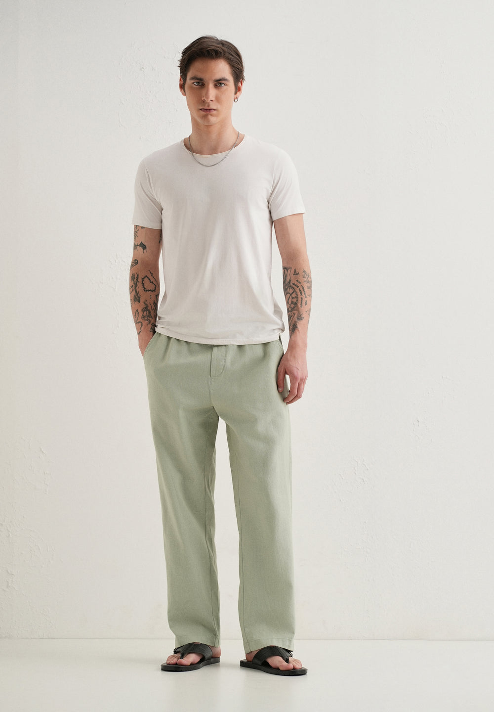 Pastel Green Textured Pants