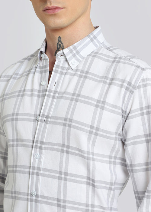 Pastel Grey Oxford Cotton Check Shirt