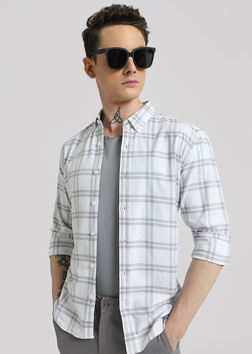 Pastel Grey Oxford Cotton Check Shirt