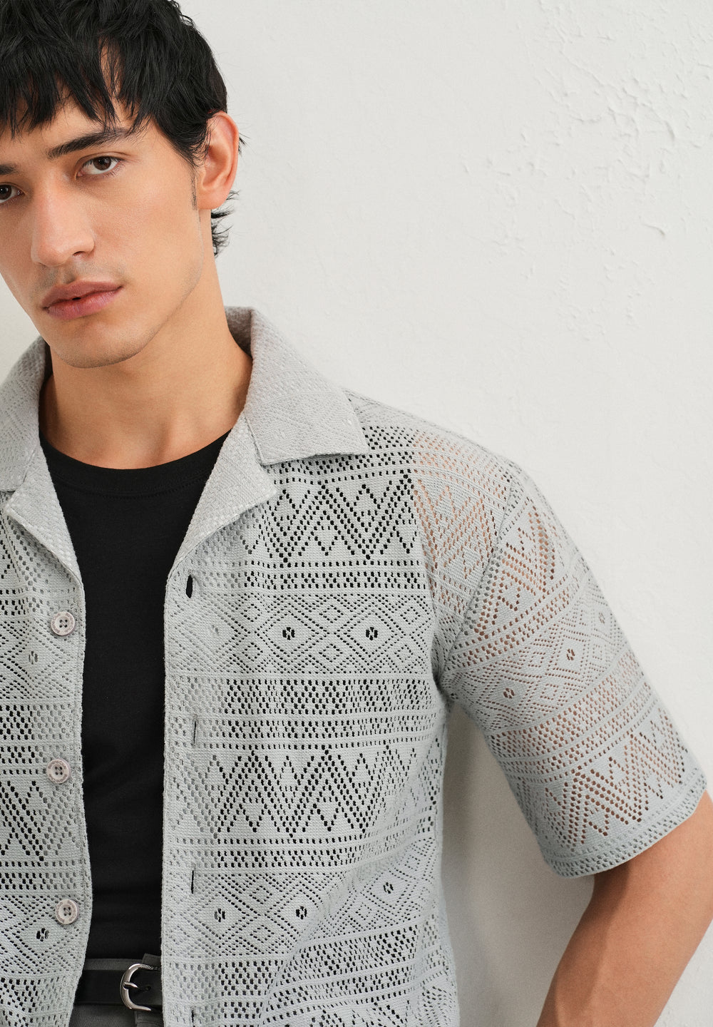 Pastel Grey Crochet Shirt