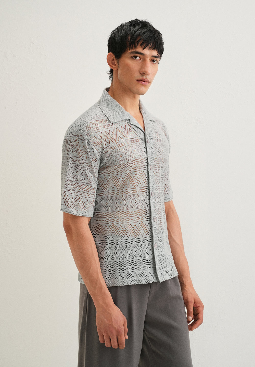 Pastel Grey Crochet Shirt