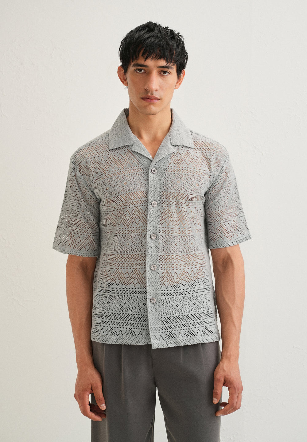 Pastel Grey Crochet Shirt